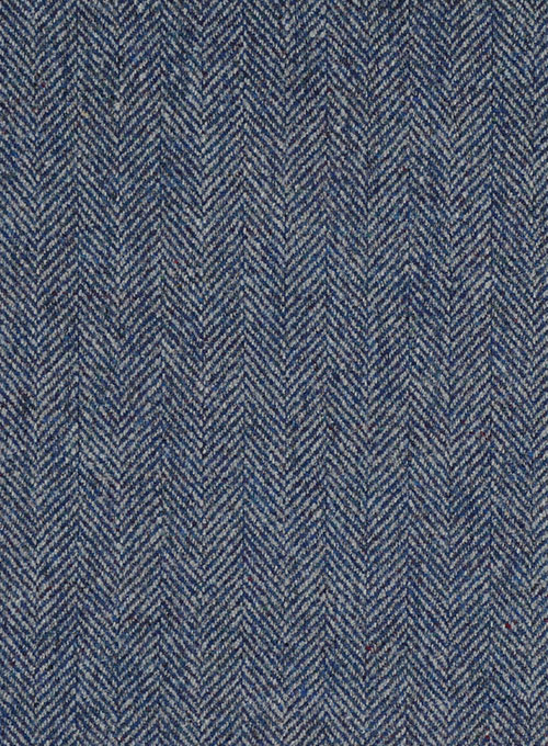 Vintage Herringbone Blue Tweed Pants - Leather Trims - Click Image to Close