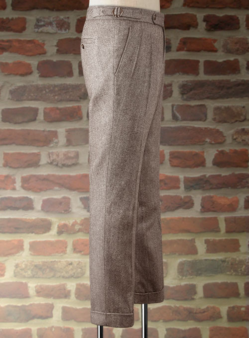 Vintage Dark Brown Herringbone Highland Tweed Trousers - Click Image to Close