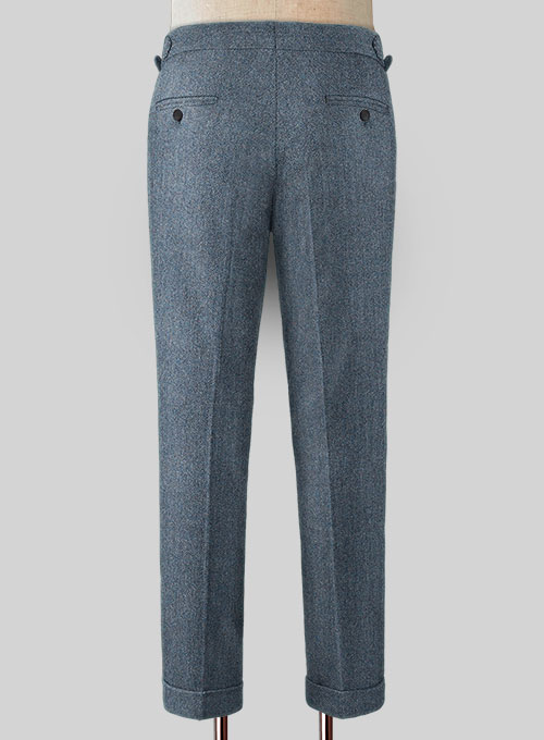 Vintage Herringbone Blue Highland Tweed Trousers - Click Image to Close