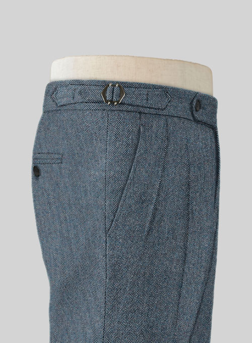 Vintage Herringbone Blue Highland Tweed Trousers - Click Image to Close