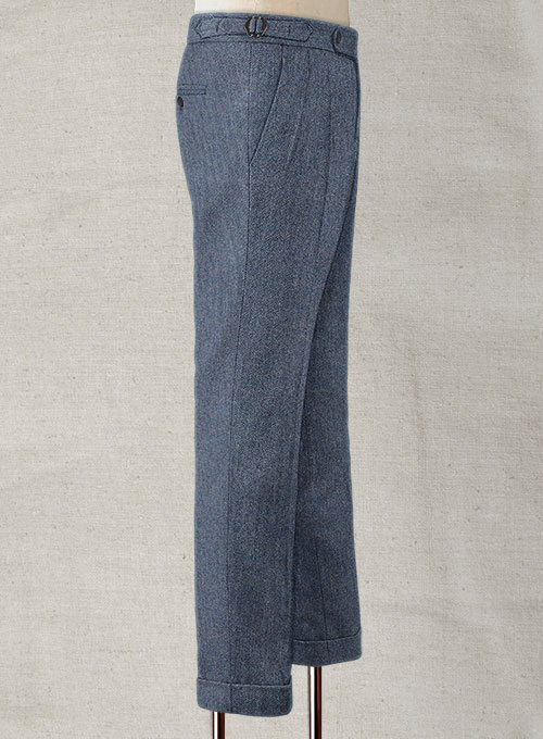 Vintage Herringbone Blue Highland Tweed Trousers - Click Image to Close