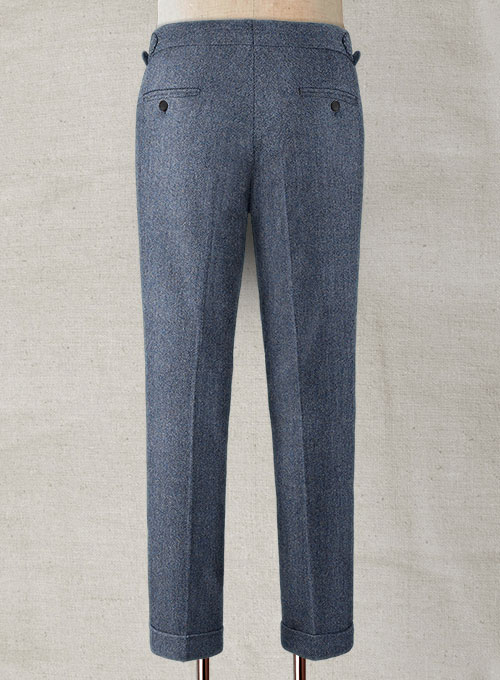 Vintage Herringbone Blue Highland Tweed Trousers - Click Image to Close