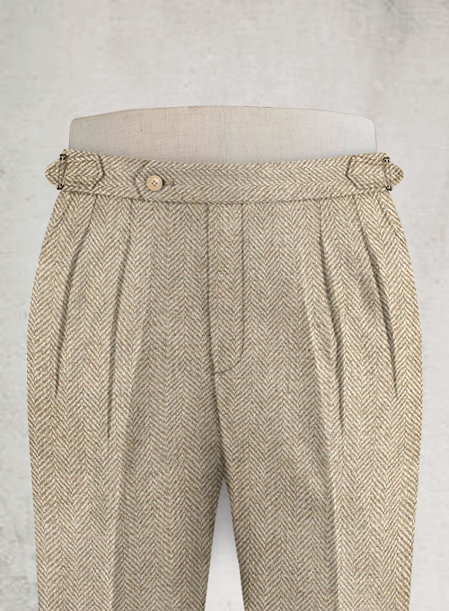 Vintage Herringbone Light Beige Highland Tweed Trousers - Click Image to Close