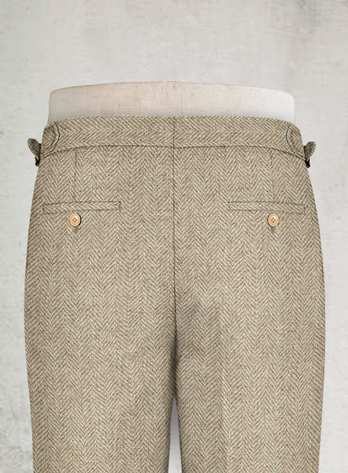 Vintage Herringbone Light Beige Highland Tweed Trousers - Click Image to Close