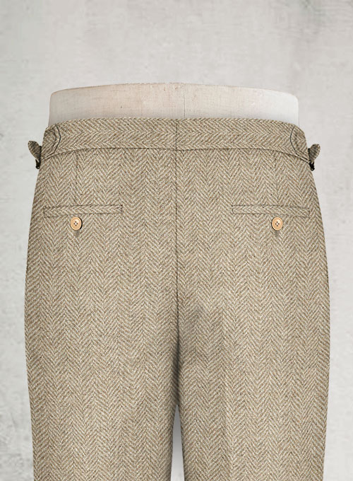 Vintage Herringbone Light Beige Highland Tweed Trousers