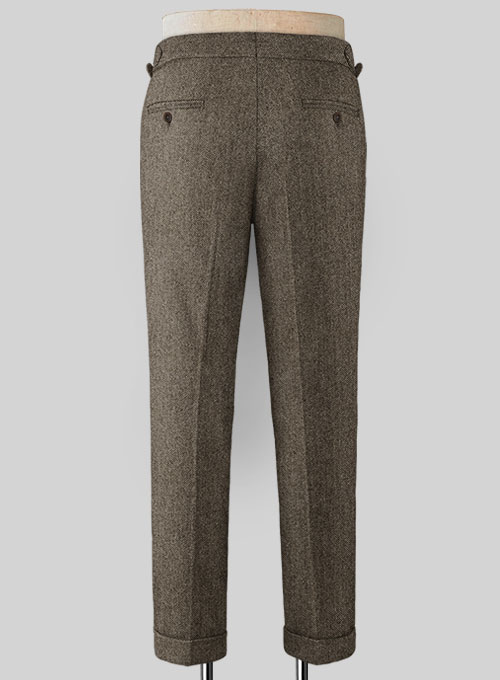 Vintage Dark Brown Herringbone Highland Tweed Trousers