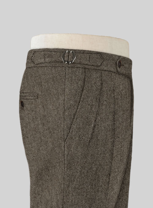 Vintage Dark Brown Herringbone Highland Tweed Trousers - Click Image to Close