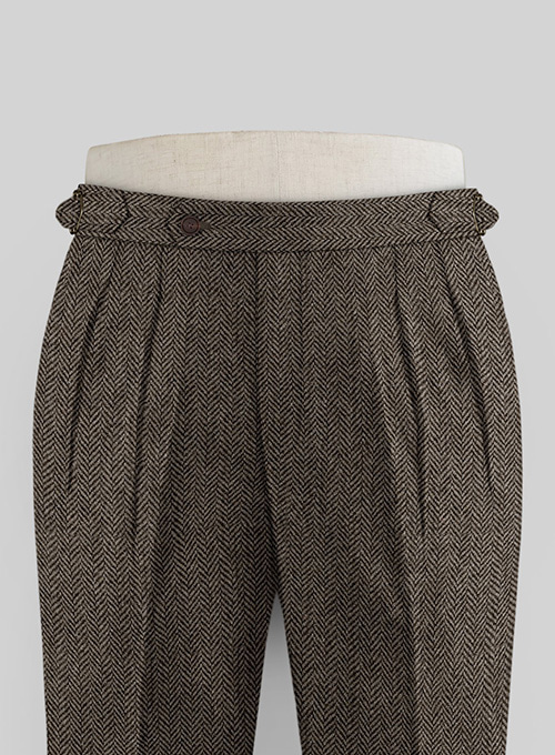 Vintage Dark Brown Herringbone Highland Tweed Trousers