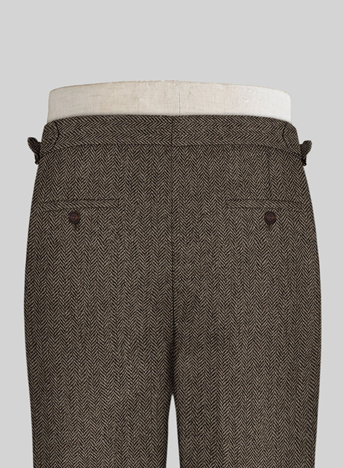 Vintage Dark Brown Herringbone Highland Tweed Trousers