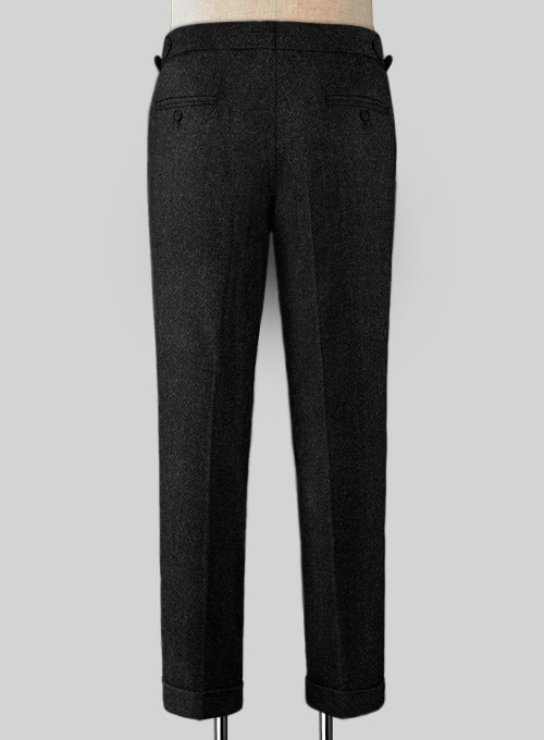 Vintage Plain Black Highland Tweed Trousers - Click Image to Close