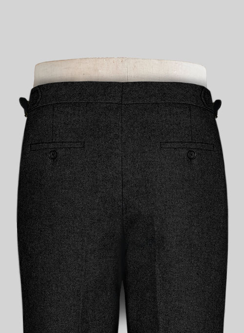 Vintage Plain Black Highland Tweed Trousers - Click Image to Close