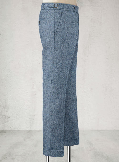 Vintage Rope Weave Spring Blue Highland Tweed Trousers - Click Image to Close