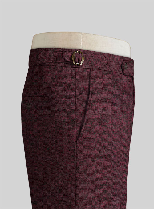 Wine Herringbone Highland Tweed Trousers - Click Image to Close