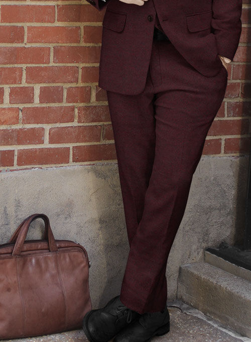 Wine Herringbone Tweed Pants - Click Image to Close