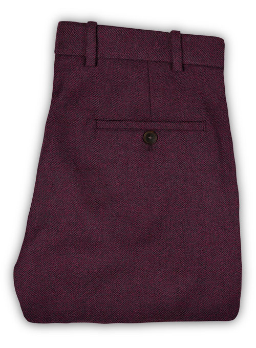 Wine Herringbone Tweed Pants - Click Image to Close