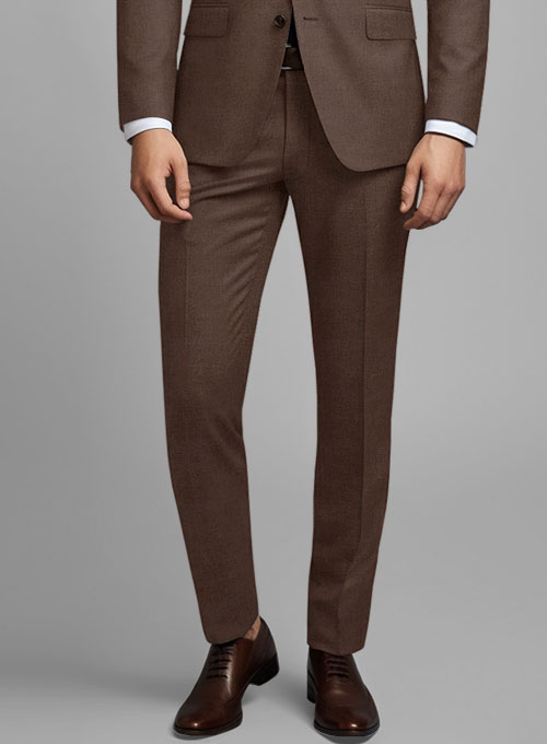 Brown Slim Fit Wool Pants for Men by