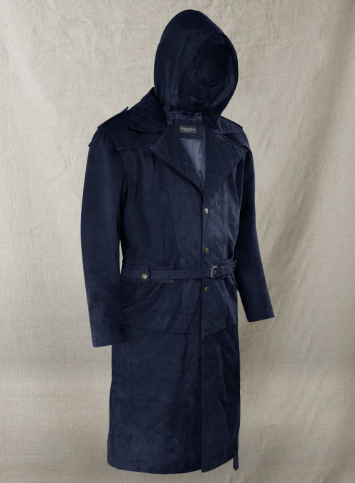 Dark Blue Suede Assassin's Creed Jacob Frye Leather Long Coat - Click Image to Close