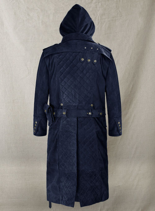 Dark Blue Suede Assassin's Creed Jacob Frye Leather Long Coat