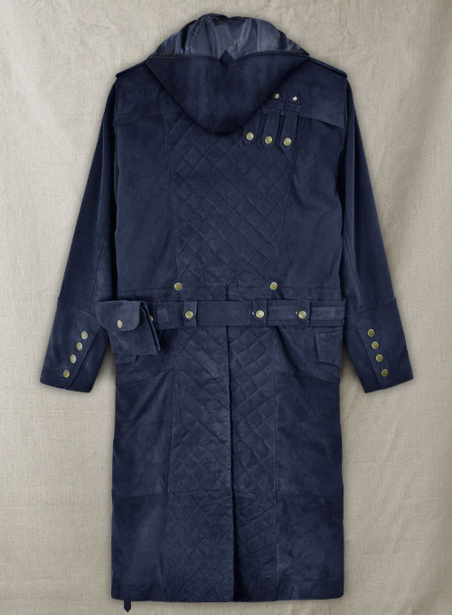 Dark Blue Suede Assassin's Creed Jacob Frye Leather Long Coat - Click Image to Close