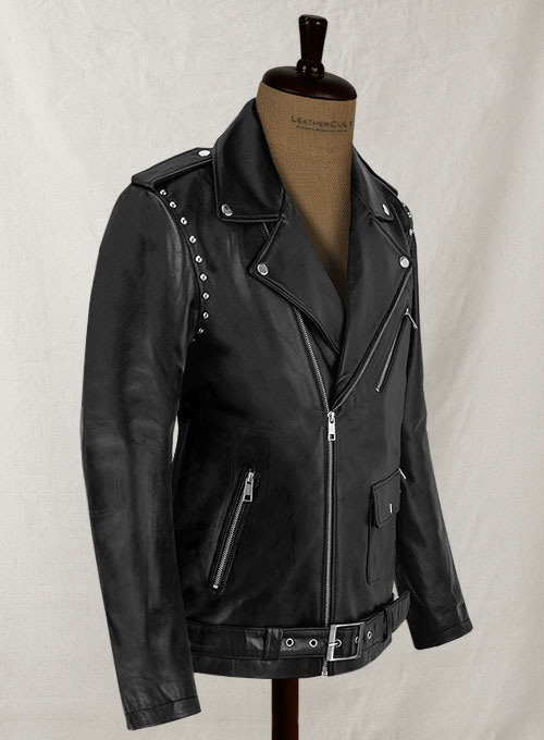 Basic Studded Leather Jacket - Click Image to Close