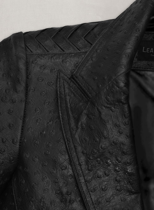 Black Ostrich Eva Mendes Ghost Rider Leather Blazer - Click Image to Close