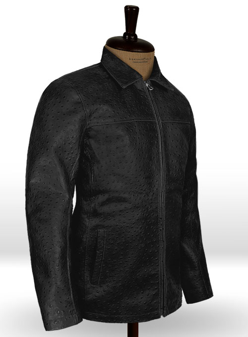 Black Ostrich Leather Hipster Jacket #2 - Click Image to Close