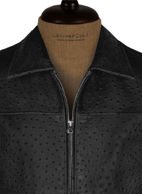 Black Ostrich Leather Hipster Jacket #2 - Click Image to Close