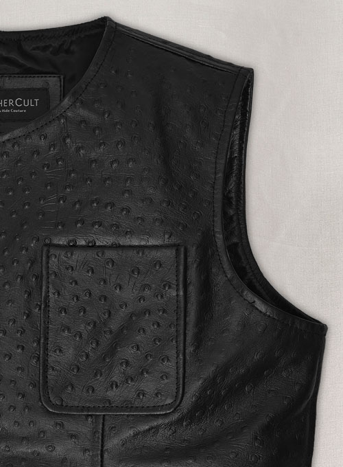 Black Ostrich Leather Vest # 335 - Click Image to Close