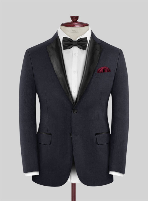 Blue Merino Wool Tuxedo Jacket