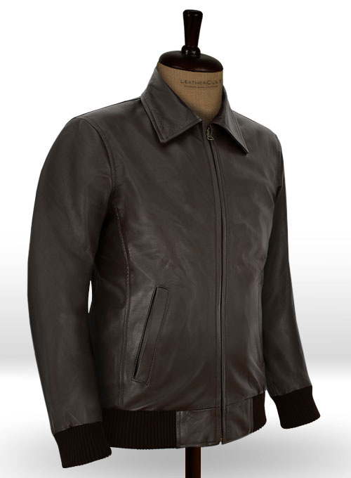 Brown Wax Classic Bomber Leather Jacket - Click Image to Close