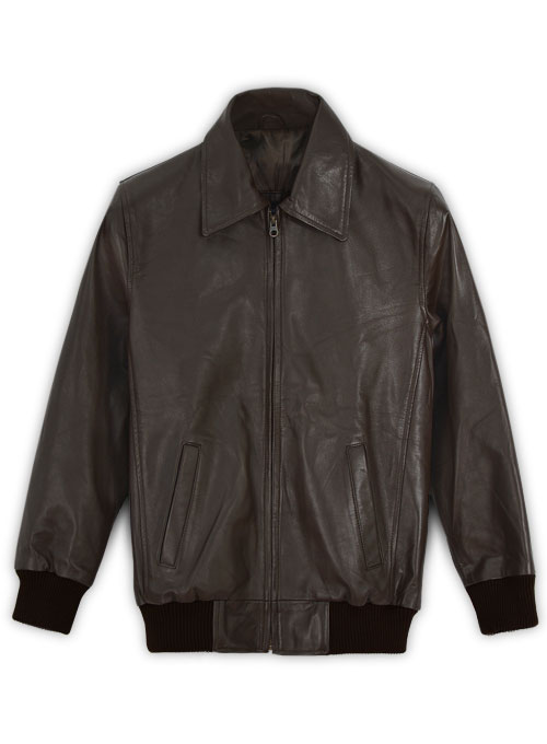Brown Wax Classic Bomber Leather Jacket - Click Image to Close