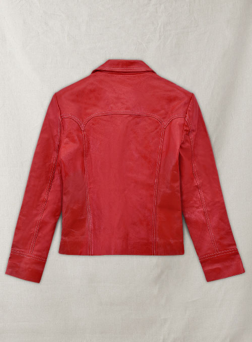 RED BRAD PITT FIGHT CLUB LEATHER JACKET - 42 Female - Click Image to Close