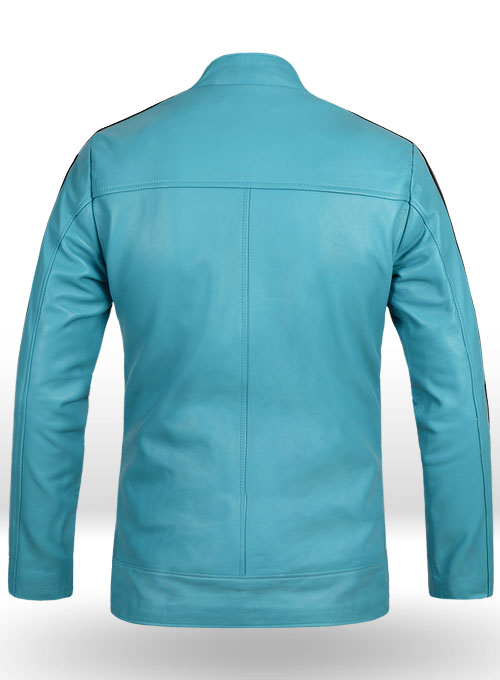 Bright Blue Sportsman Stripe Leather Jacket