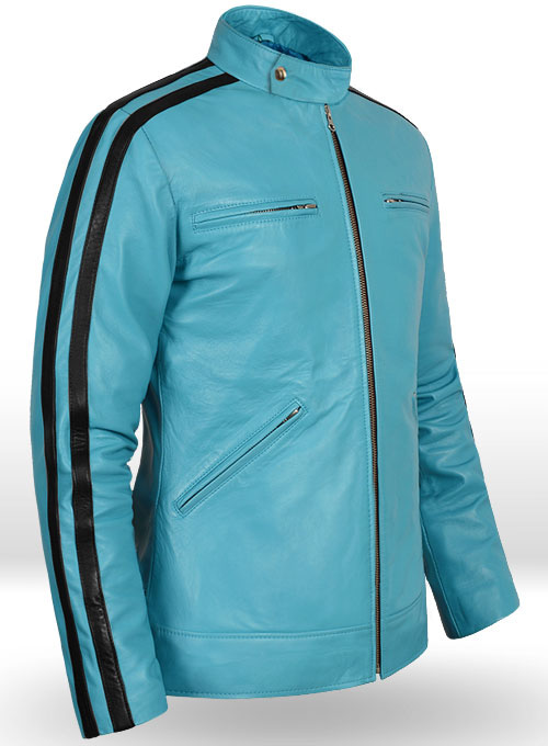 Bright Blue Sportsman Stripe Leather Jacket
