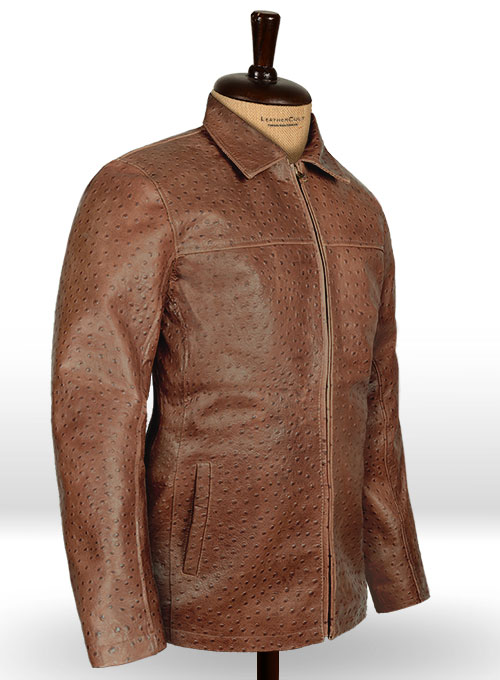 Brown Ostrich Leather Hipster Jacket #2 - Click Image to Close