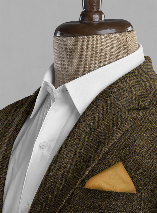 Bottle Brown Herringbone Tweed Jacket