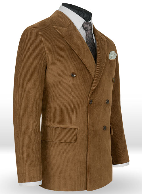 Camel Thick Corduroy Double Breasted Jacket
