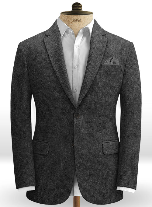 Charcoal Herringbone Tweed Jacket - Click Image to Close