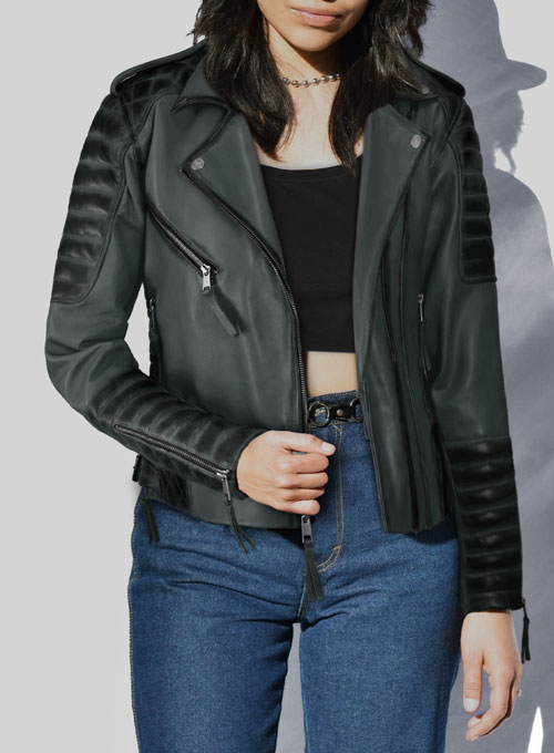 Charlotte Burnt Charcoal Leather Jacket - Click Image to Close