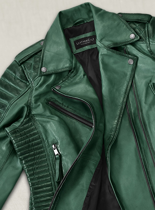 Charlotte Burnt Green Leather Jacket