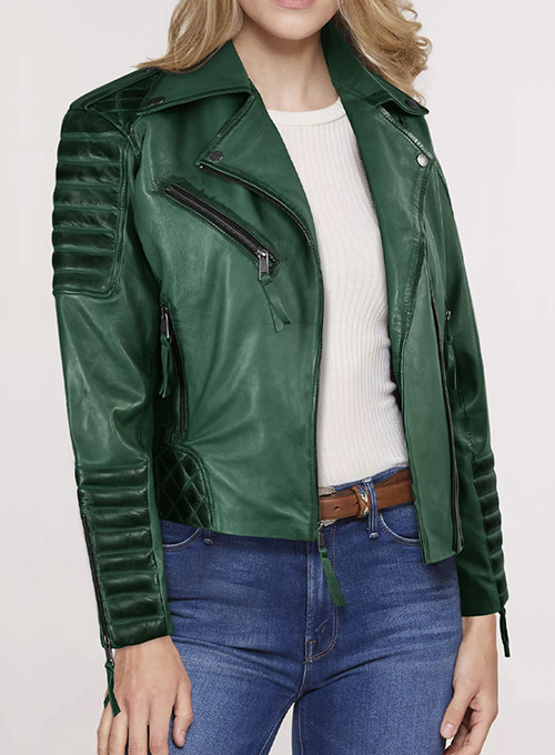 Charlotte Burnt Green Leather Jacket