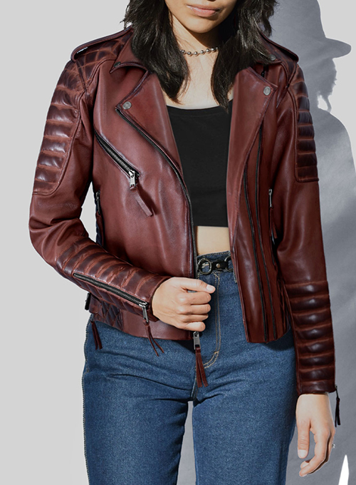 Charlotte Burnt Maroon Leather Jacket - Click Image to Close