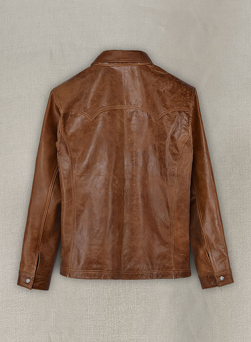 Cognac V Tab Leather Shirt Jacket - Click Image to Close