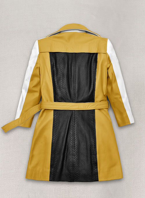 Color Contrast Leather Trench Coat - Click Image to Close