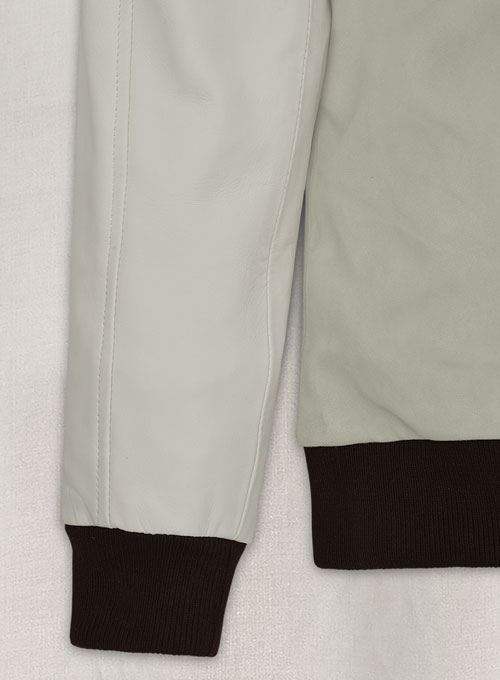 Cream Beige Suede Varsity Noir Leather Jacket - Click Image to Close