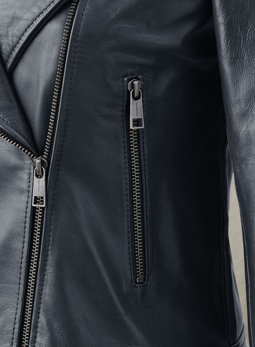 Dark Blue Leather Jacket # 237 - Click Image to Close