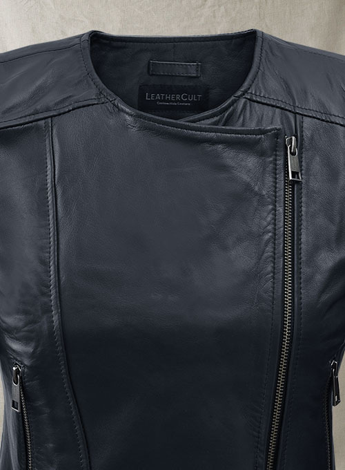 Dark Blue Leather Jacket # 237