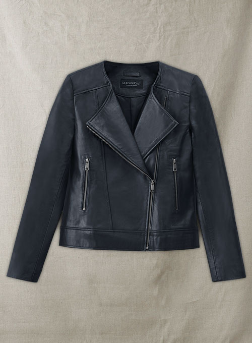 Dark Blue Leather Jacket # 237 - Click Image to Close
