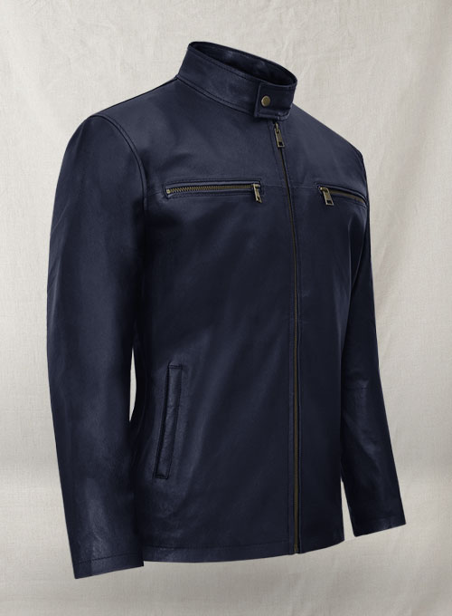 Dark Blue Stretch Leather Cycle Jacket #2