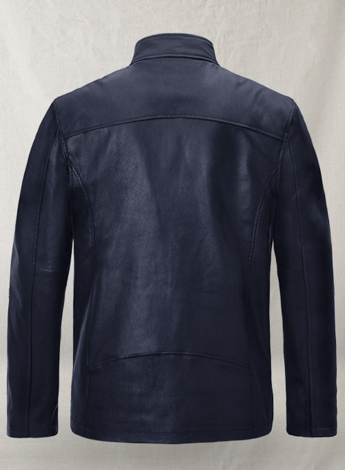 Dark Blue Stretch Leather Cycle Jacket #2